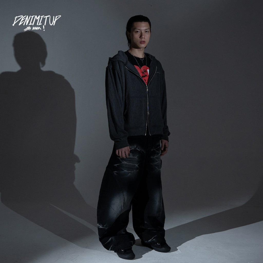 Denimitup Trilogo Knit Double Zip - Dark Grey - Hoodie