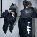 Denimitup H zigzag Double Zip - Jet Black - Hoodie