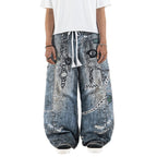 Mega Baggy Fleenim - Cartoon Chain Faded Blue - Long Pants
