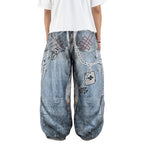 Mega Baggy Fleenim - Cartoon Chain Faded Blue - Long Pants